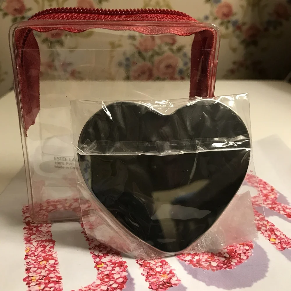 Estee Lauder Transparent Lipstick Bag with Love Shape Mirror, New & Authentic